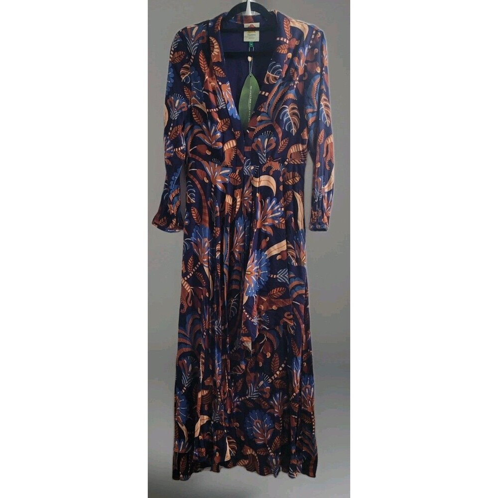 FARM Rio Navy Maxi Dress with Copper & Blue Floral Print